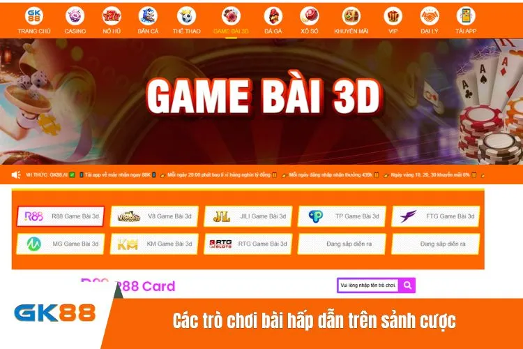 Các trò chơi bài hấp dẫn trên sảnh cược
